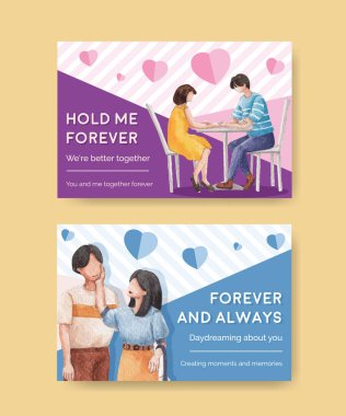 Sosyal medya ve online pazarlama suluboya vektör çizimi için cennet aşk konsepti tasarımı ile Facebook şablonu