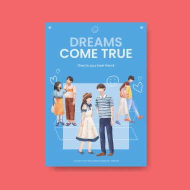 Reklam ve pazarlama suluboya vektör çizimi için cennet aşk konsepti tasarımı ile poster şablonu