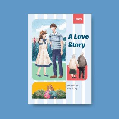 Reklam ve pazarlama suluboya vektör çizimi için cennet aşk konsepti tasarımı ile poster şablonu