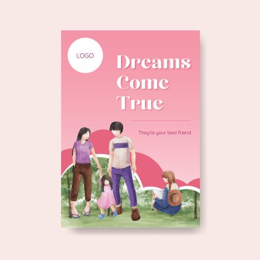 Reklam ve pazarlama suluboya vektör çizimi için cennet aşk konsepti tasarımı ile poster şablonu