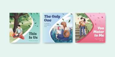 İş ve pazarlama suluboya vektör çizimi için cennet aşk konsepti tasarımı ile reklam şablonu