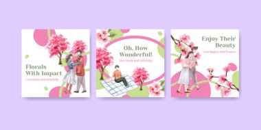 İş ve pazarlama suluboya vektör çizimi için kiraz çiçeği konsepti tasarımı ile reklam şablonu