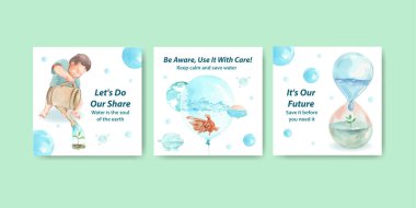 İş ve pazarlama suluboya vektör çizimi için dünya su günü konsepti tasarımı ile reklam şablonu