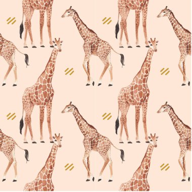 Savana vahşi yaşam konsepti suluboya çizimi ile kusursuz desen