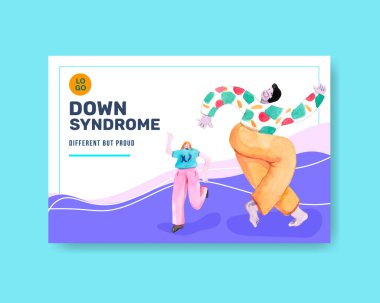 Sosyal medya ve topluluk suluboya çizimi için dünya aşağı sendromlu günlük konsept tasarımı ile Facebook şablonu