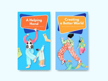 Sosyal medya ve topluluk suluboya çizimi için dünya aşağı sendromlu günlük konsept tasarımı şablonu