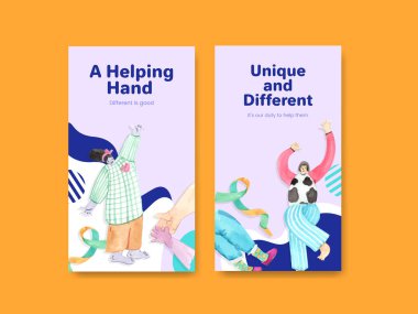 Sosyal medya ve topluluk suluboya çizimi için dünya aşağı sendromlu günlük konsept tasarımı şablonu