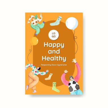 suluboya illüstrasyonunun reklamları ve pazarlanması için dünya aşağı sendromlu günlük konsept tasarımı ile poster şablonu