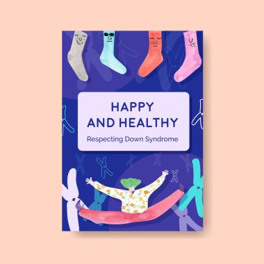 suluboya illüstrasyonunun reklamları ve pazarlanması için dünya aşağı sendromlu günlük konsept tasarımı ile poster şablonu