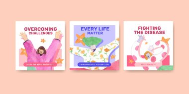 Suluboya illüstrasyonunun pazarlanması için dünya aşağı sendromlu gün konsepti tasarımı ile reklam şablonu