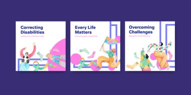 Suluboya illüstrasyonunun pazarlanması için dünya aşağı sendromlu gün konsepti tasarımı ile reklam şablonu