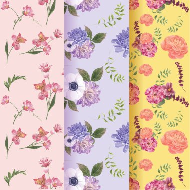 Bahar parlak konsept tasarımı suluboya illüstrasyonuyla kusursuz desen