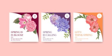 İlkbahar parlak konsept tasarımı suluboya çizimi ile reklam şablonu