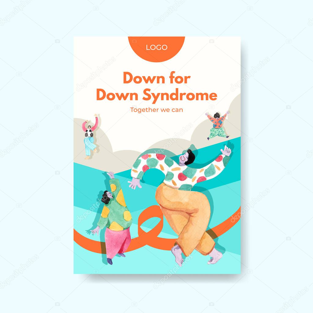 Poster template with world down syndrome day concept design for advertise and marketing watercolor illustratio