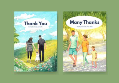 Uluslararası Aileler Günü konsept tasarım suluboya çizimi örnekleme ile kart şablonu