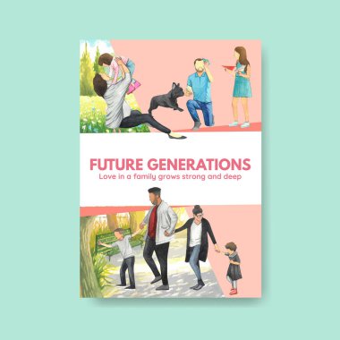 Uluslararası Aileler Günü konsept tasarım suluboya resimleme ile poster şablonu