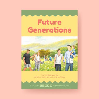 Uluslararası Aileler Günü konsept tasarım suluboya resimleme ile poster şablonu