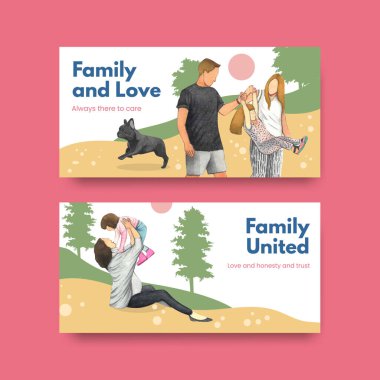 Uluslararası Aileler Günü konsept tasarım suluboya çizimi ile Twitter şablonu