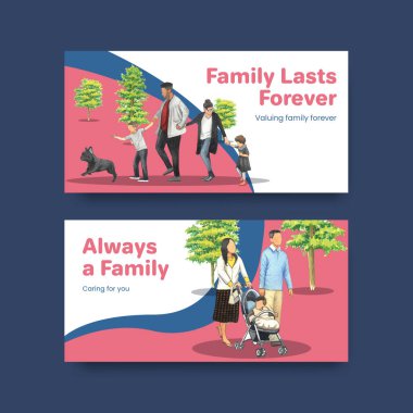 Uluslararası Aileler Günü konsept tasarım suluboya çizimi ile Twitter şablonu