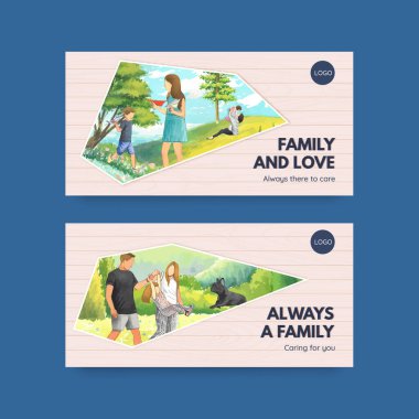 Uluslararası Aileler Günü konsept tasarım suluboya çizimi ile Twitter şablonu