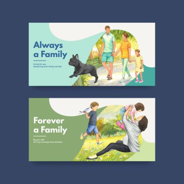 Uluslararası Aileler Günü konsept tasarım suluboya çizimi ile Twitter şablonu