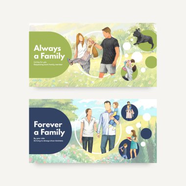 Uluslararası Aileler Günü konsept tasarım suluboya çizimi ile Twitter şablonu