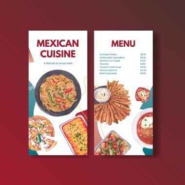Meksika yemeği konsepti olan bir menü şablonu suluboya çizimi çizimi