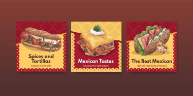 Meksika gıda konsepti tasarımı suluboya çizimi ile reklam şablonu