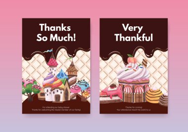 Şeker diyarı konsepti tasarımı suluboya çizimi içeren kart şablonu