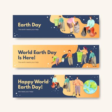 Reklam ve pazarlama suluboya illüstrasyonu için Dünya Günü konsept tasarımı banner şablonu