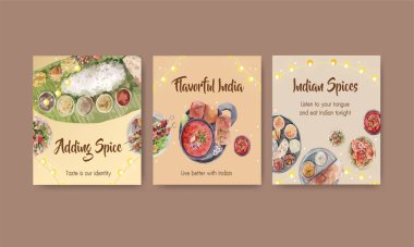 Suluboya illüstratının pazarlanması için Hint gıda konsepti tasarımı ile reklam şablonu