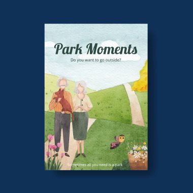Broşür ve broşür için park ve aile konsepti tasarımlı poster şablonu