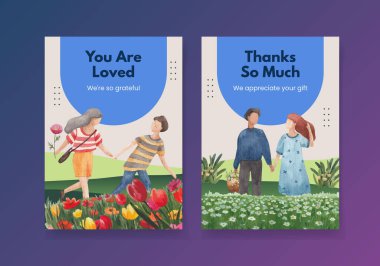 Park ve aile konsepti tasarımı suluboya resimli kart şablonu için teşekkürler