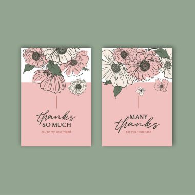 Bahar çizgisi sanat konsepti tasarımlı çiçek kart şablonu suluboya çizimi