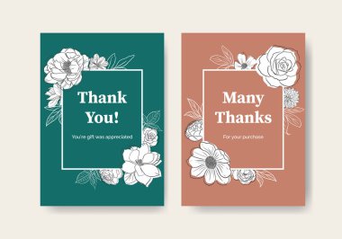 Bahar çizgisi sanat konsepti tasarımlı çiçek kart şablonu suluboya çizimi