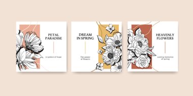 Bahar çizgisi sanat konsepti tasarımı suluboya çizimi ile tanıtım şablonu