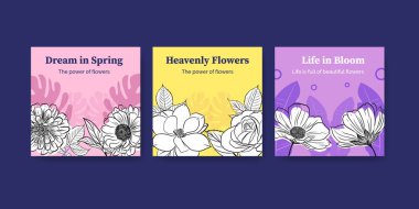 Bahar çizgisi sanat konsepti tasarımı suluboya çizimi ile tanıtım şablonu