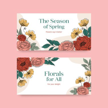 Bahar çizgisi sanat konsepti tasarımlı Twitter şablonu suluboya çizimi