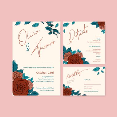 Bahar çizgisi sanat konsepti tasarımlı düğün kartı şablonu suluboya çizimi