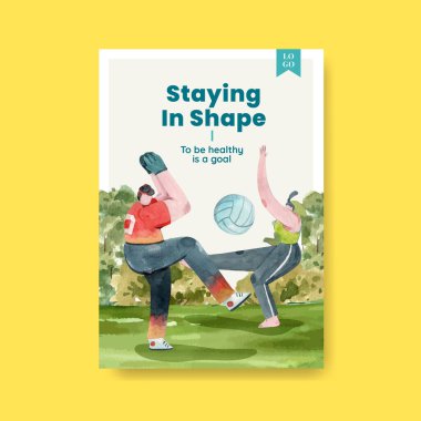 Dünya Sağlık Günü broşür tasarımı ile birlikte poster şablonu suluboya çizimi