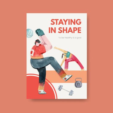 Dünya Sağlık Günü broşür tasarımı ile birlikte poster şablonu suluboya çizimi