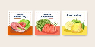 Suluboya illüstrasyonunun pazarlanması için dünya sağlık günü konsept tasarımı ile reklam şablonu