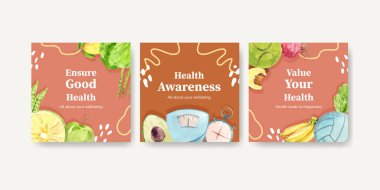 Suluboya illüstrasyonunun pazarlanması için dünya sağlık günü konsept tasarımı ile reklam şablonu