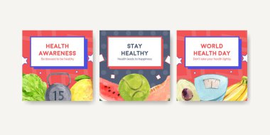 Suluboya illüstrasyonunun pazarlanması için dünya sağlık günü konsept tasarımı ile reklam şablonu