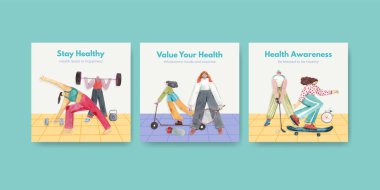 Suluboya illüstrasyonunun pazarlanması için dünya sağlık günü konsept tasarımı ile reklam şablonu