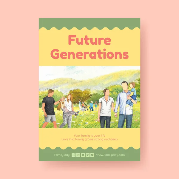 Uluslararası Aileler Günü konsept tasarım suluboya resimleme ile poster şablonu