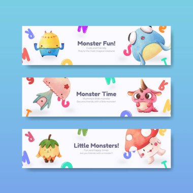 Canavar konsepti tasarımı suluboya çizimi ile pankart şablonu