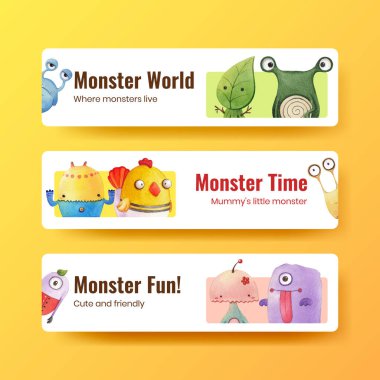 Canavar konsepti tasarımı suluboya çizimi ile pankart şablonu