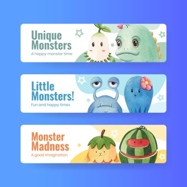 Canavar konsepti tasarımı suluboya çizimi ile pankart şablonu