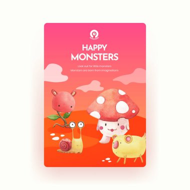 Canavar konsepti tasarımlı bir poster şablonu suluboya çizimi